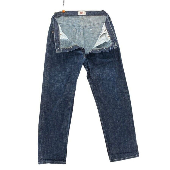 Levi's Mens 501 Jeans 36x30 Regular Fit Dark Wash Denim Button Fly Blue - Picture 3 of 11